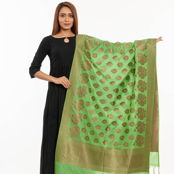 Parrot Green Colour Copper Zari Jaal & Butta Print Katan Silk Type Banarasi Dupatta freeshipping - SourceItRight