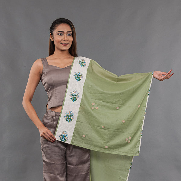 Cotton Shale Green Colour With White Floral Butta Dupatta freeshipping - SourceItRight