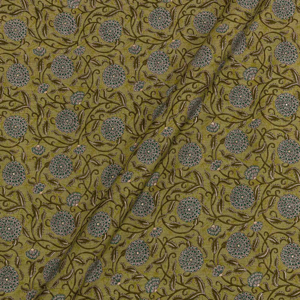 Buy Satin Silk Feel Pastel Green Colour Gold Foral Jaal Print Fabric Online 9007Q