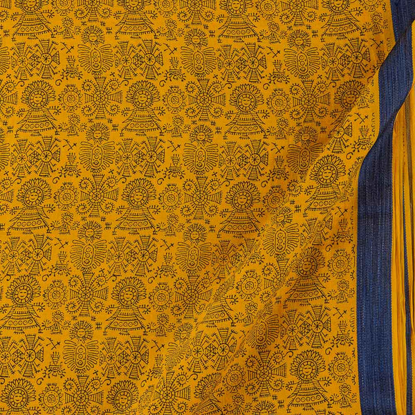 Pashmina Feel Golden Yellow Colour Quirky with Two Side Border Print Twill Cotton Fabric Online 9010T