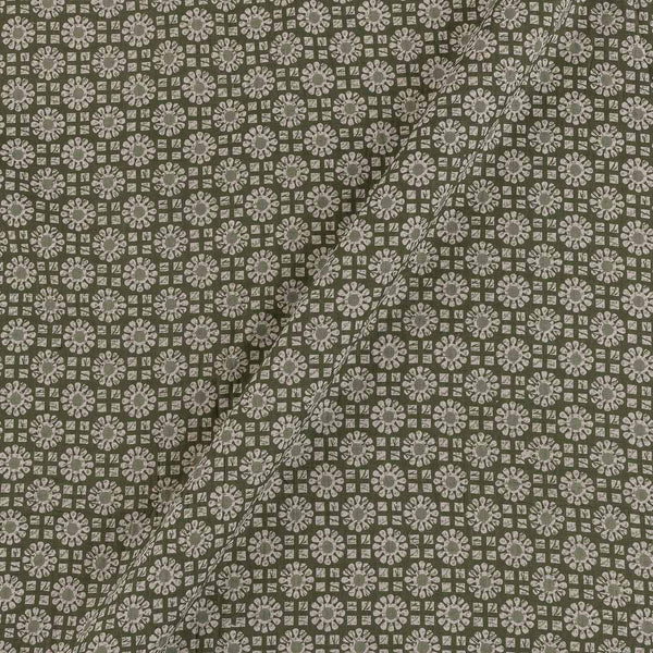 Buy Dabu Batik Theme Laurel Green Colour Floral Design Printed Cotton Fabric Online 9021X