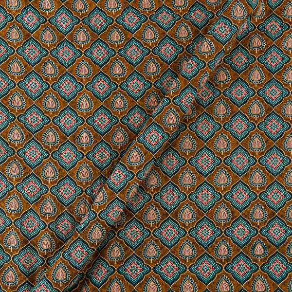Ginger Brown Colour Ethnic and Leaves Print Fancy Cotton Fabric Online 9023AV
