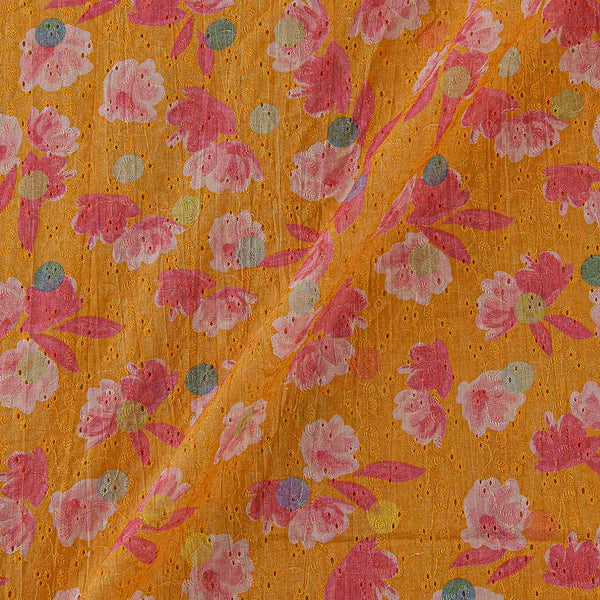 All Over Schiffli Cut Work Golden Orange Colour Floral Print 43 Inches Width Cotton Fabric