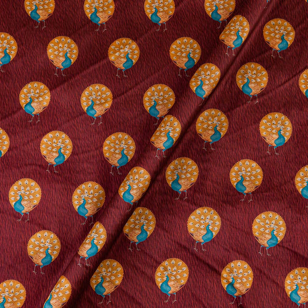 Silk Feel Dark Maroon Colour Peacock Motif Print Fabric Online 9027F