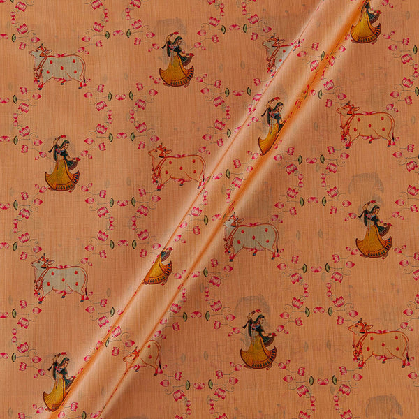 Bamboo Silk Feel Peach Colour Pitchwai Print Fabric Online 9027L4