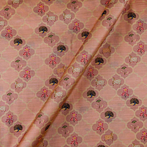 Bamboo Silk Feel Peach Colour Pitchwai Print Fabric Online 9027M5