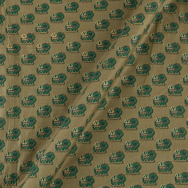Buy Mul Satin Mehndi Green Colour Gold Elephant Motif Print Fabric Online 9050AR