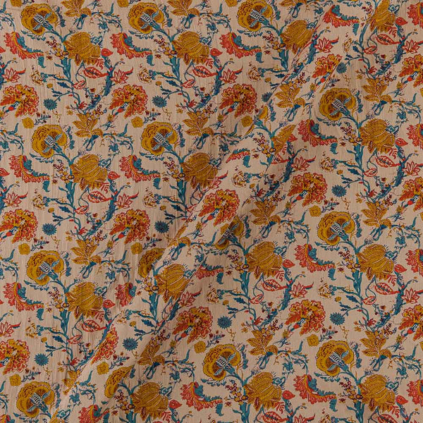 Cotton Satin Beige Colour Floral Jaal Print Fabric Online 9050BA2
