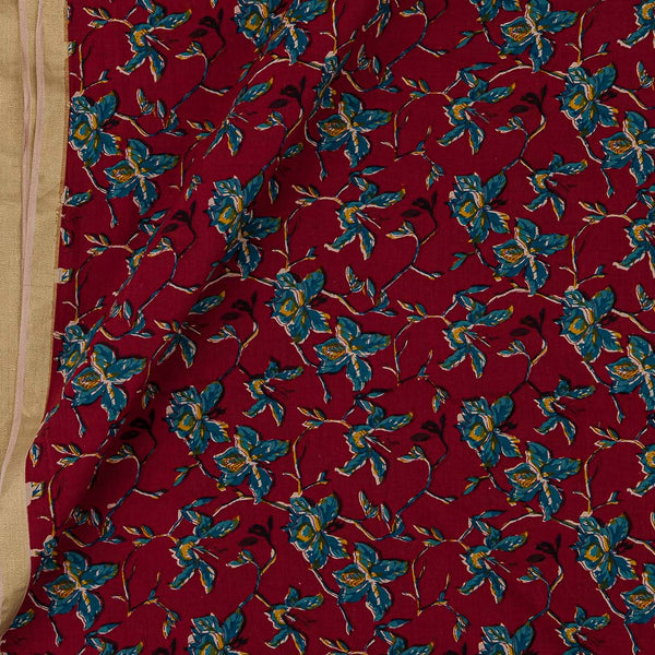 Cotton Satin Maroon Colour Jaal Print with One Side Gold Border Fabric Online 9050BC3