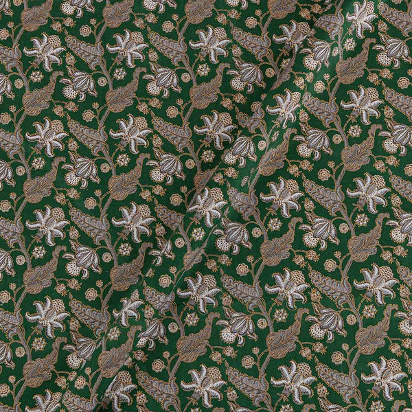 60's Cotton Bottle Green Colour Floral Jaal Gold Print Fabric 9366O Online
