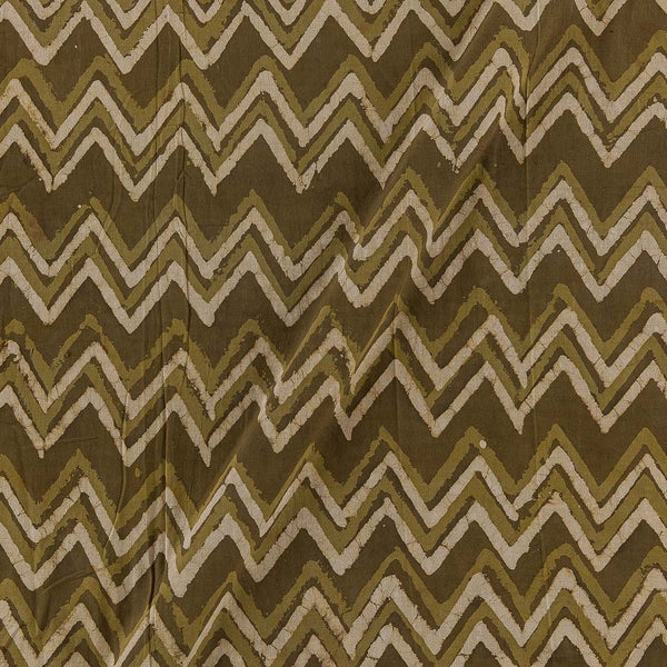 Buy Double Block [Natural Dye] Olive Green Colour Chevron Pattern Dabu Cotton Fabric Online 9383CJ
