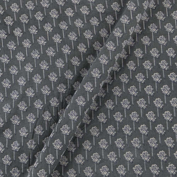 Buy Dabu Grey Colour Floral Pattern Block Print Cotton Fabric Online 9383EF