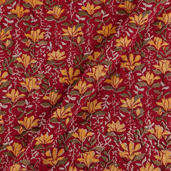 Cotton Maroon Colour Floral Jaal Block Print 43 Inches Width Fabric Cut of 1.30 Meter