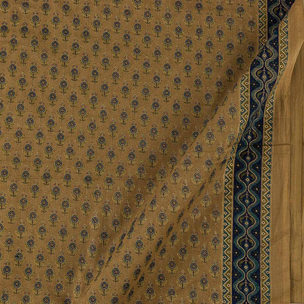Buy Cotton Mul Dark Beige Colour Gold Floral with One Side Border Print Fabric Online 9385AV