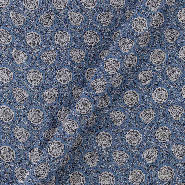 Cotton Mul Steel Blue Colour Floral Jaal Print Fabric Online 9385BA2