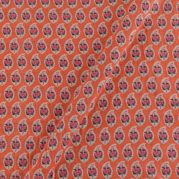 Buy Cotton Peach Orange Colour Floral Block Print Fabric 9385M Online