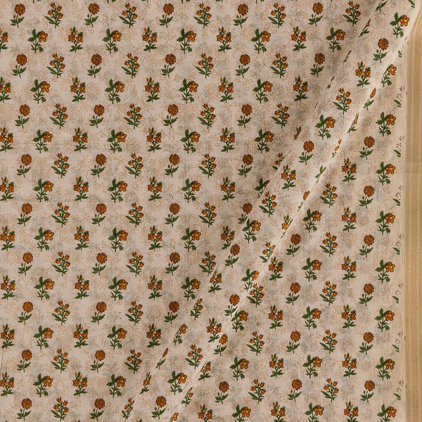 Buy Soft Cotton Off White Colour Floral Print With Zari Border Fabric 9412Y Online