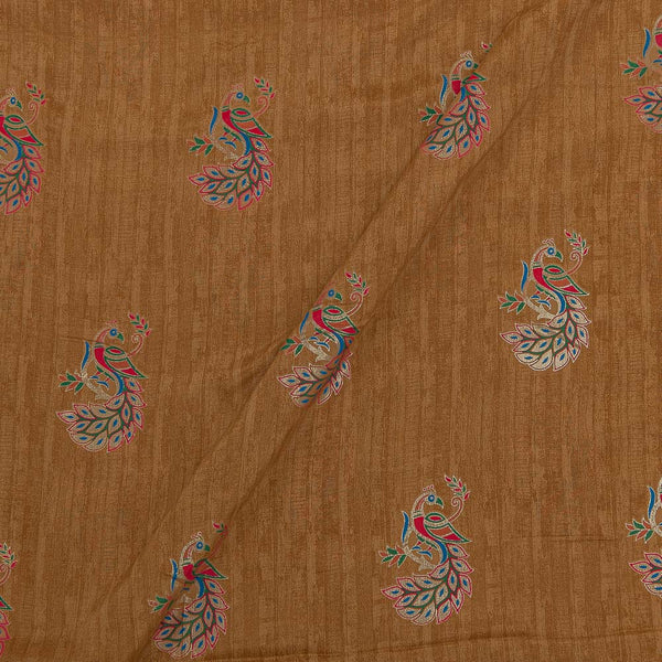 Chinon Silk Feel Ginger Orange Colour Peacock Motif Gold Foil Printed Fabric freeshipping - SourceItRight