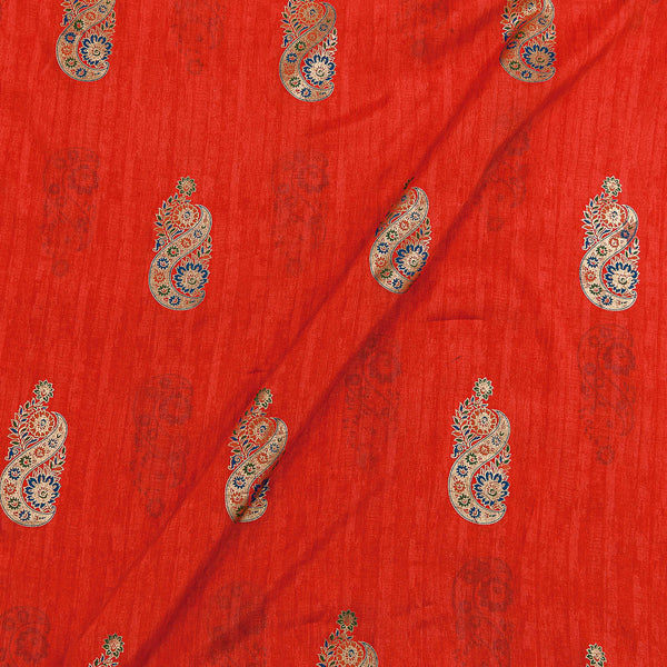 Buy Chinon Silk Feel Coral Colour Gold Ethnic Butta Foil Printed Fabric Online 9419E