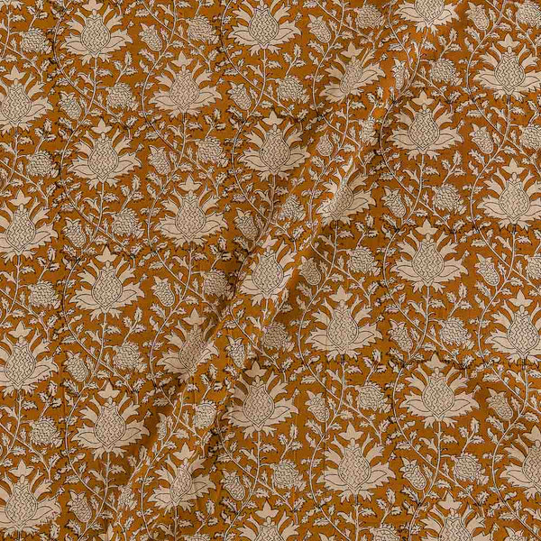 Buy Cotton Authentic Bagru Olive Brown Colour Floral Jaal Block Print Fabric 9421DS Online