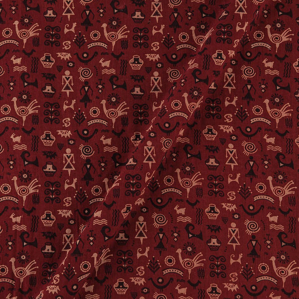 Gamathi Cotton Maroon Colour Natural Dyed Quriky Print 46 Inches Width Fabric freeshipping - SourceItRight