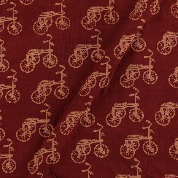 Gamathi Cotton Natural Dyed Cycle Motif Print Maroon Colour Fabric 9445AGE
