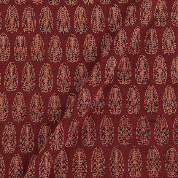 Gamathi Cotton Maroon Colour Double Kaam Natural Leaves Print Fabric 9445JK Online