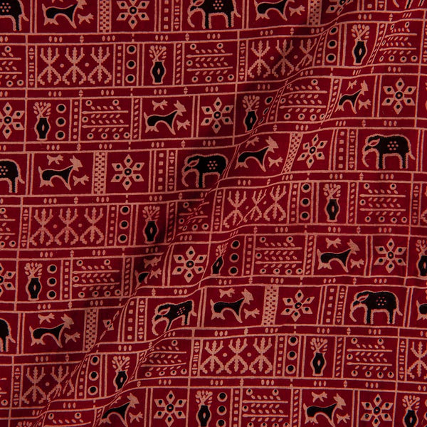 Gamathi Cotton Maroon Colour Double Kaam Natural Quirky Print 45 Inches Width Fabric freeshipping - SourceItRight