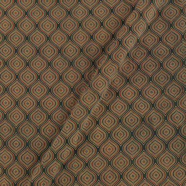 Ajarakh Cotton Dark Green Colour Natural Dye Geometric Print Fabric 9446AAV Online