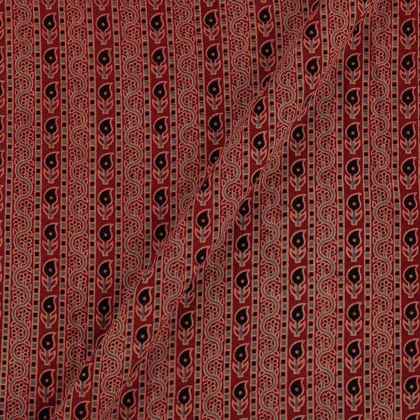 Buy Ajrakh Cotton Brick Red Colour Natural Dye Leaves Lines Block Print Fabric Online 9446AII