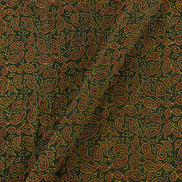 Ajrakh Cotton Dark Green Colour Natural Dye Paisley Print Fabric Online 9446AJE