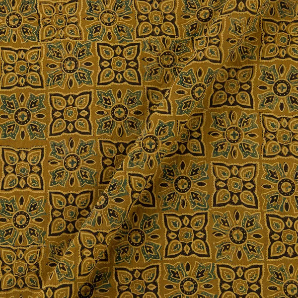 Buy Ajarakh Cotton Mustard Colour Natural Dye Floral Print Fabric Online 9446FE