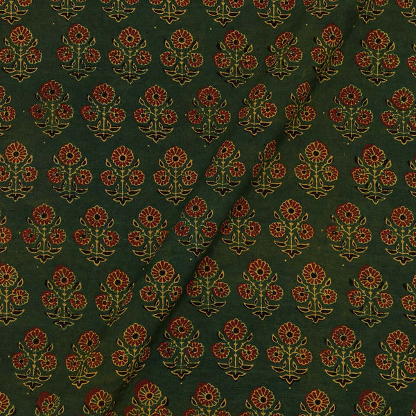 Ajrakh Cotton Bottle Green Colour Natural Dye Block Print 47 Inches Width Fabric freeshipping - SourceItRight