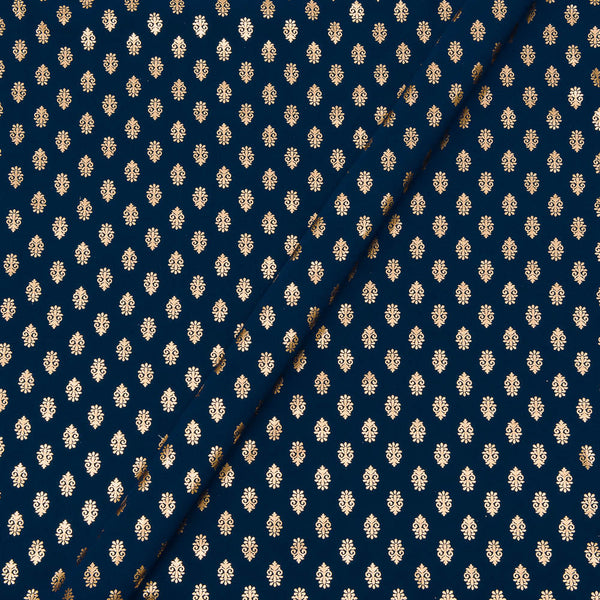 Flowy (Crepe Type) Navy Blue Colour Ethnic Butti Gold Foil Print Fabric freeshipping - SourceItRight