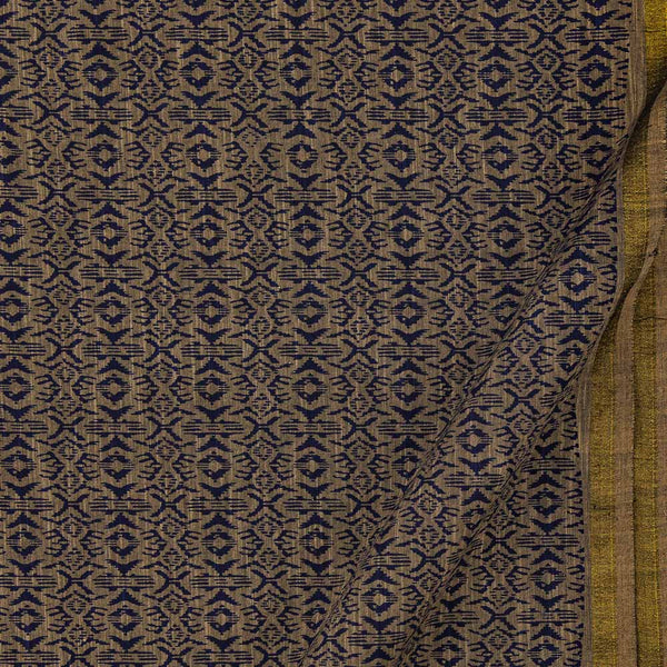 Geometric With Two Side Border Print On Textured Two Ply Dark Beige X Black Cross Tone Cotton Fabric Online 9483AH