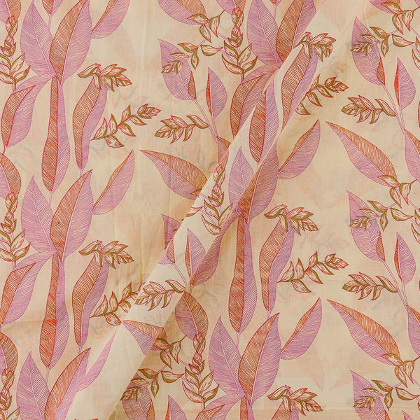 Cotton Cream Beige Colour Leaves Foil Print Fabric Online 9501EF