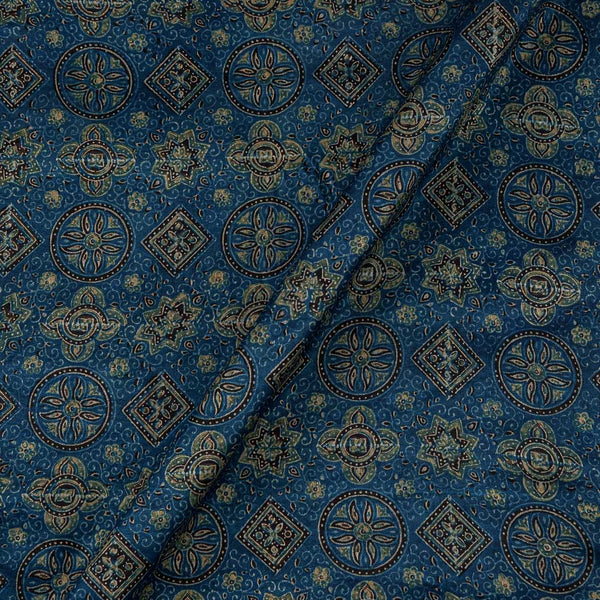 Mashru Gaji Steel Blue Colour Ajrakh Hand Block Print Fabric Online 9506UQ3