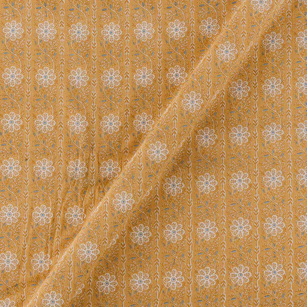 Cotton Mustard Yellow Colour Floral Border Print Fabric Online 9549CB2
