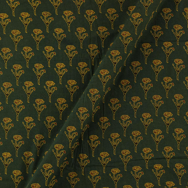 Cotton Barmer Ajrakh Dark Green Colour Floral Print 42 Inches Width Fabric
