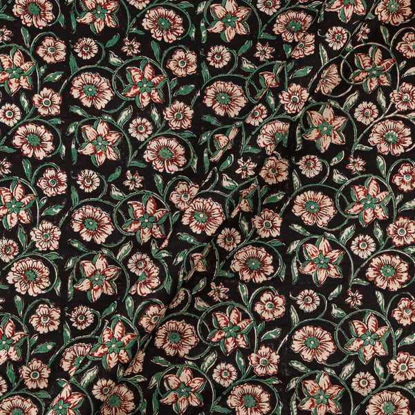 Buy Kalamkari Black Colour Floral Jaal Print Mashru Gaji Fabric Online 9580CB