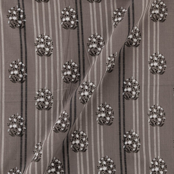 Slub Cotton Grey Colour Stripes with Floral Butta Print Fabric Online 9589M