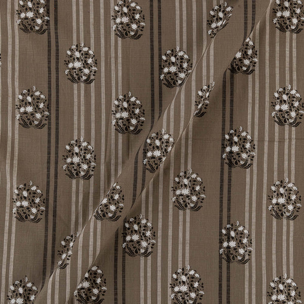 Slub Cotton Ivory Colour Stripes with Floral Butta Print Fabric Online 9589N