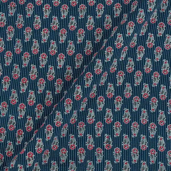 Cotton Steel Blue Colour Floral Print 43 Inches Width Kantha Doriya Fabric freeshipping - SourceItRight