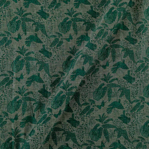 Floral Jaal with Bird Motif Print on Shale Green Jute Type Cotton Fabric Online 9629AH2