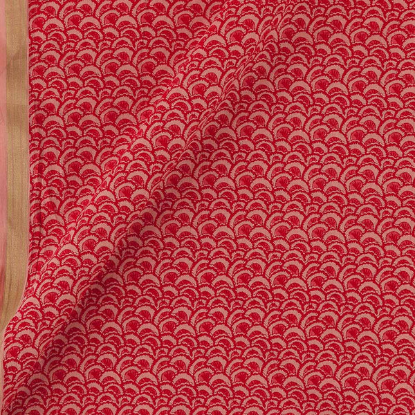Cotton Red Colour Fish Scale Print with One Side Zari Border Fabric Online 9632AC