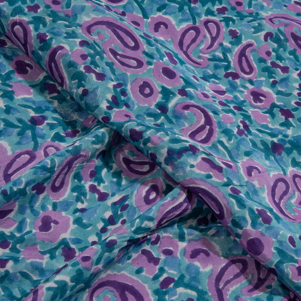 Blue Color Paisley Block Print Viscose Cotton Assam Silk Feel Fabric freeshipping - SourceItRight