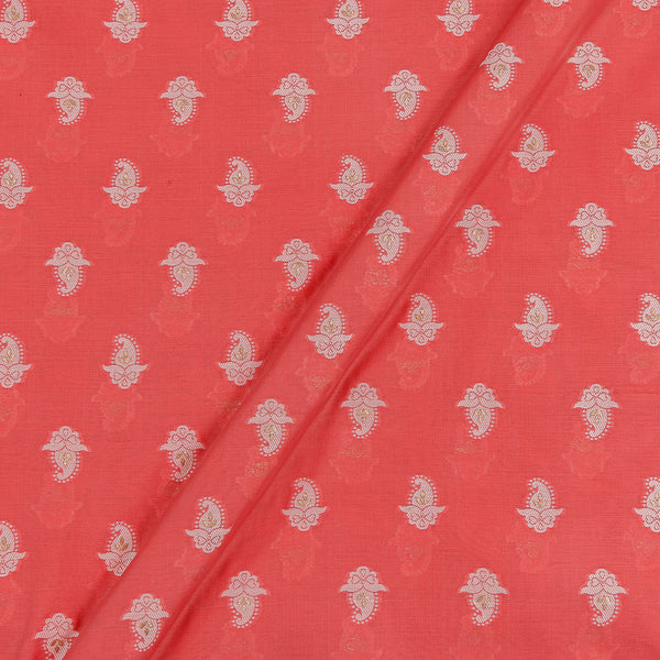 Buy Chanderi Cotton Coral Colour Paisley Pattern Jacquard Fabric Online 9715D