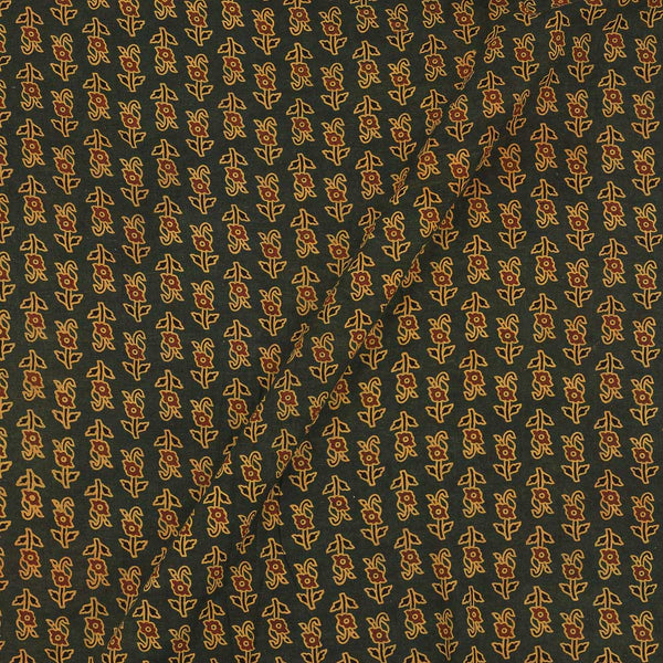 Ajrakh Cotton Dark Green Colour Natural Dye Floral Print Fabric freeshipping - SourceItRight