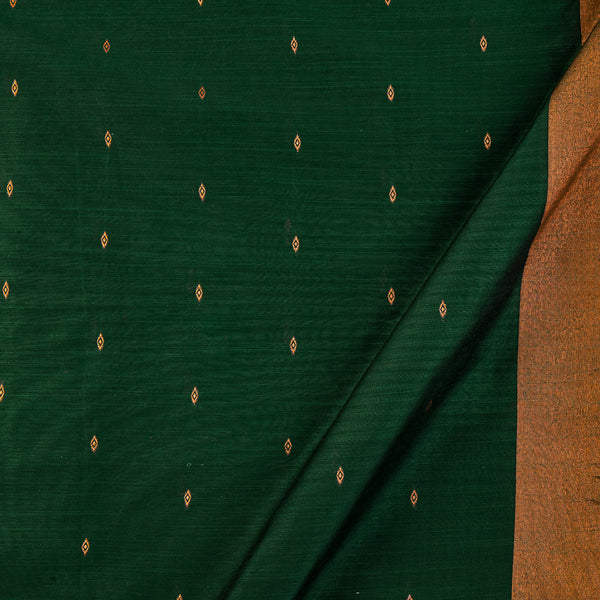 Spun Dupion [Artificial Raw Silk] Dark Green Colour Two Side Copper Border with Jacquard Butta Fabric Online 9723AE