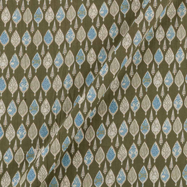 Soft Cotton Olive Green Colour Leaves Print Fabric Online 9725DK
